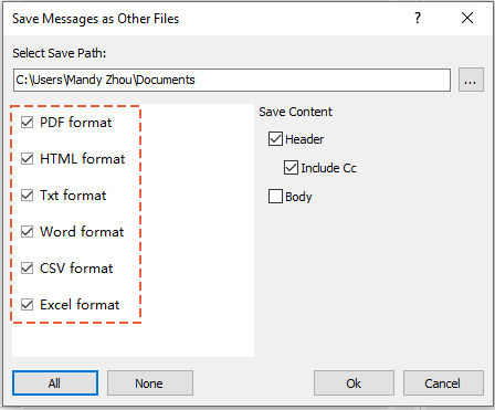 Save emails in various formats
